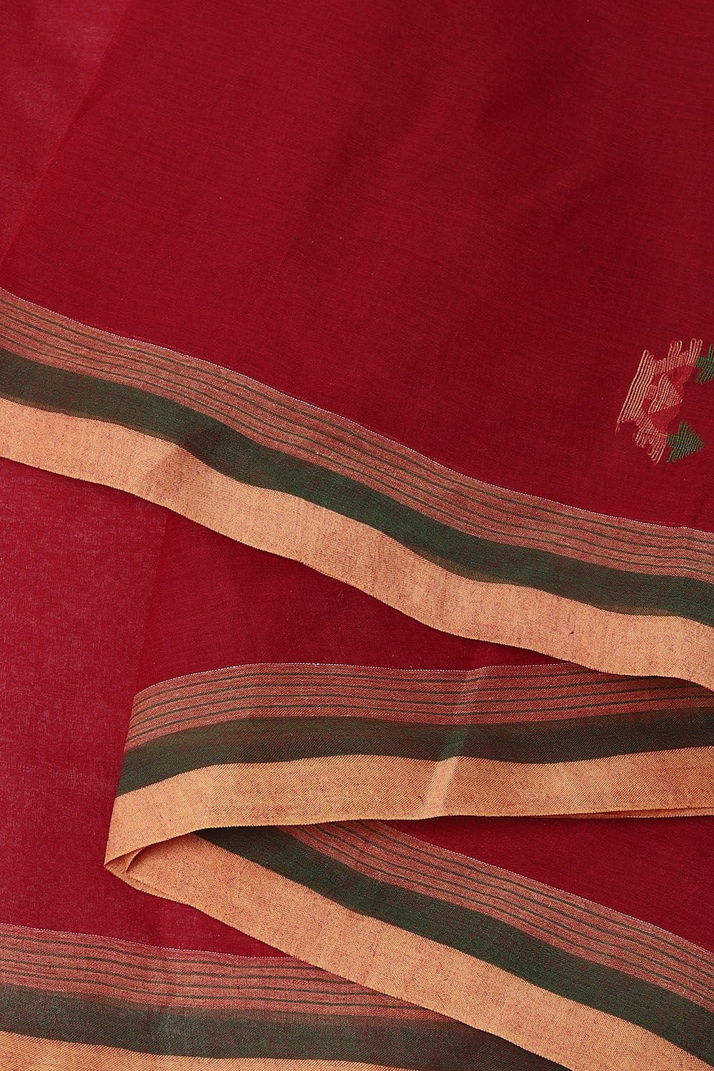 Dark Pure Red Cotton Bengal Saree image number null