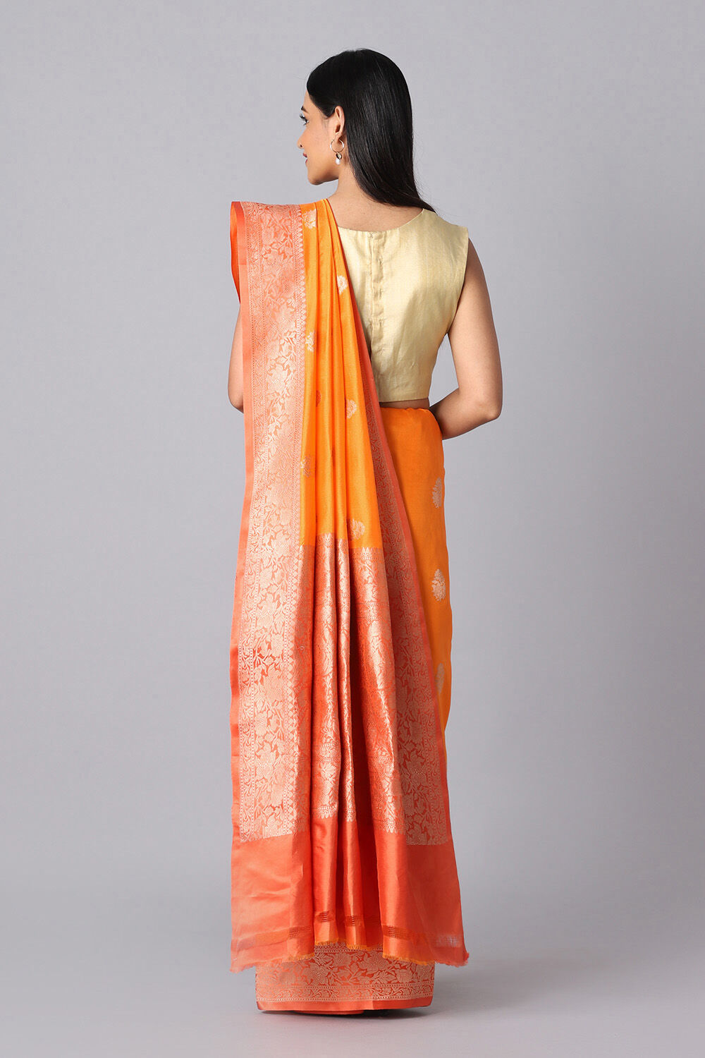 Light Orange Pure Silk Banarasi Saree image number null