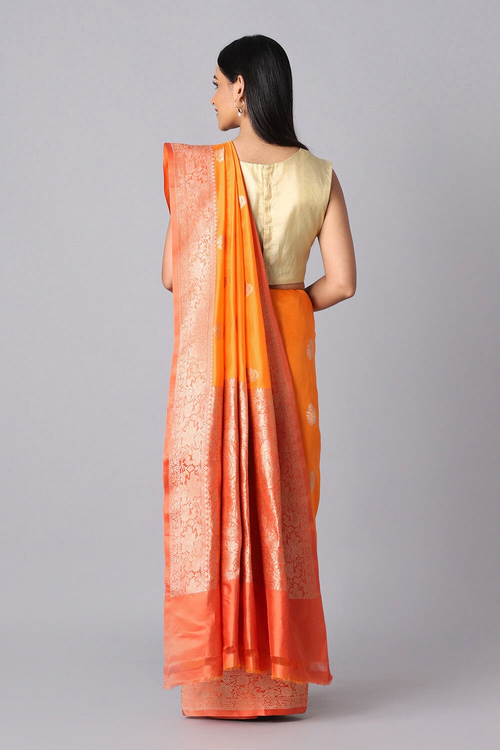 Light Orange Pure Silk Banarasi Saree image number null