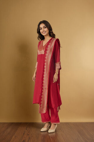 Red Brocade Pure Viscose Kurta Set thumbnail image number null