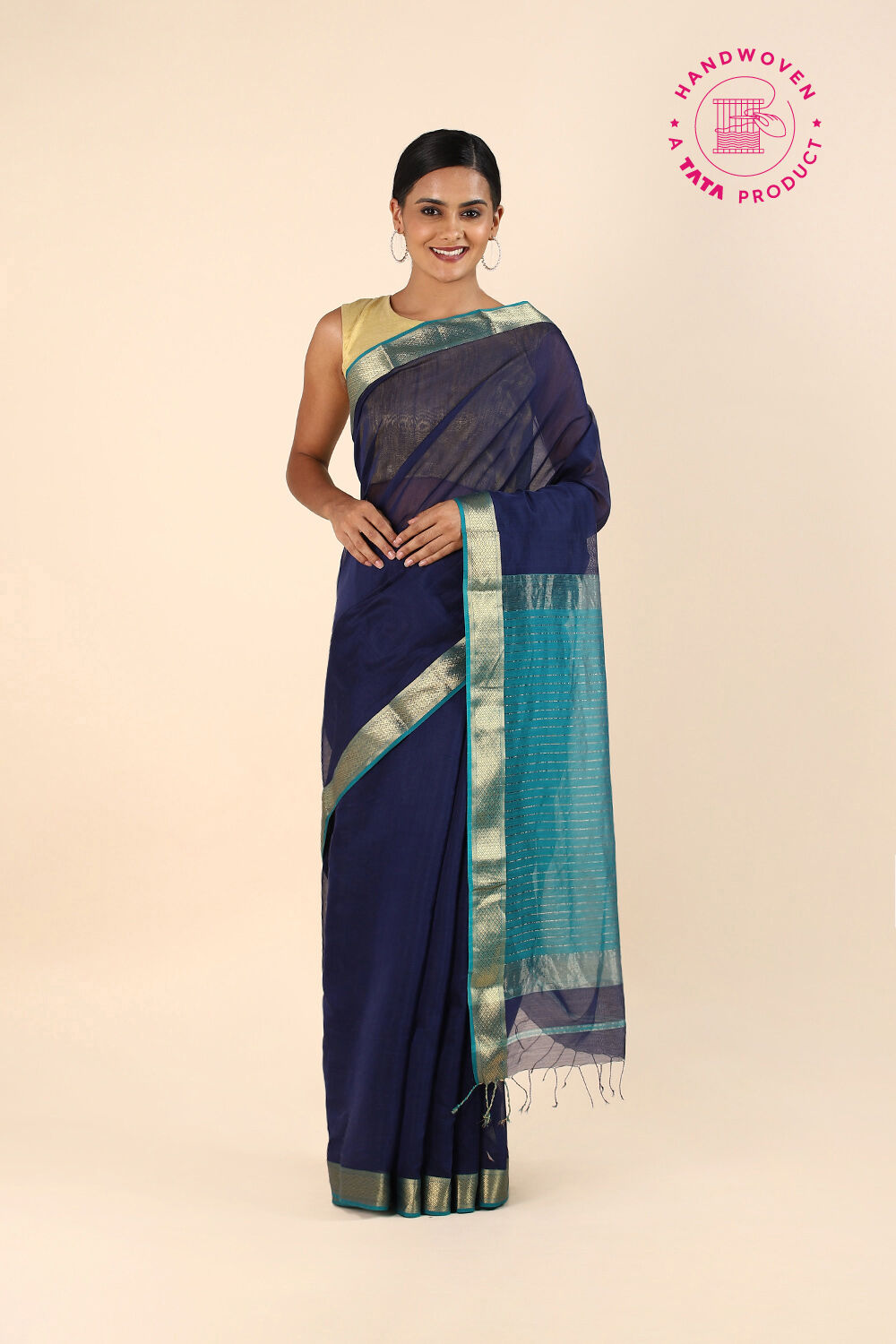 Blue Pure Silk Cotton Maheswari Saree image number null
