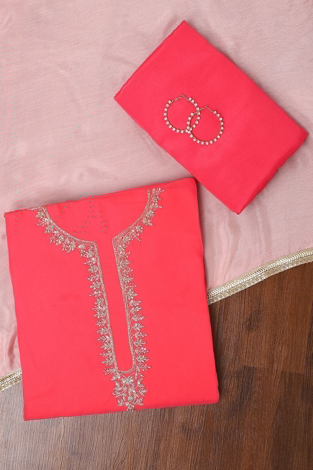 Pink Embroidery Viscose Suit image number null