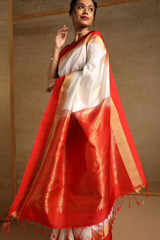 Off White Pure Soft Silk Saree image number