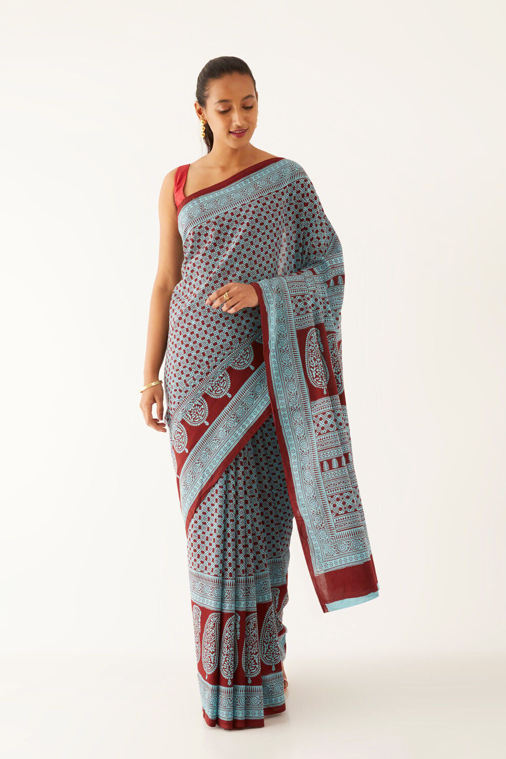 Light Blue Pure Cotton Bagh Printed Saree image number null