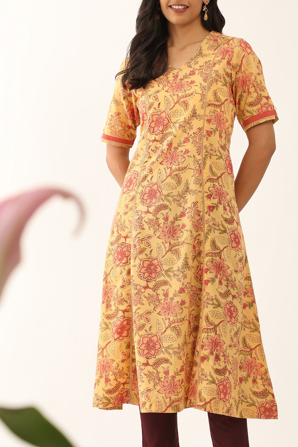 Yellow Pure Cotton Sanganeri Block Printed Kurta image number null
