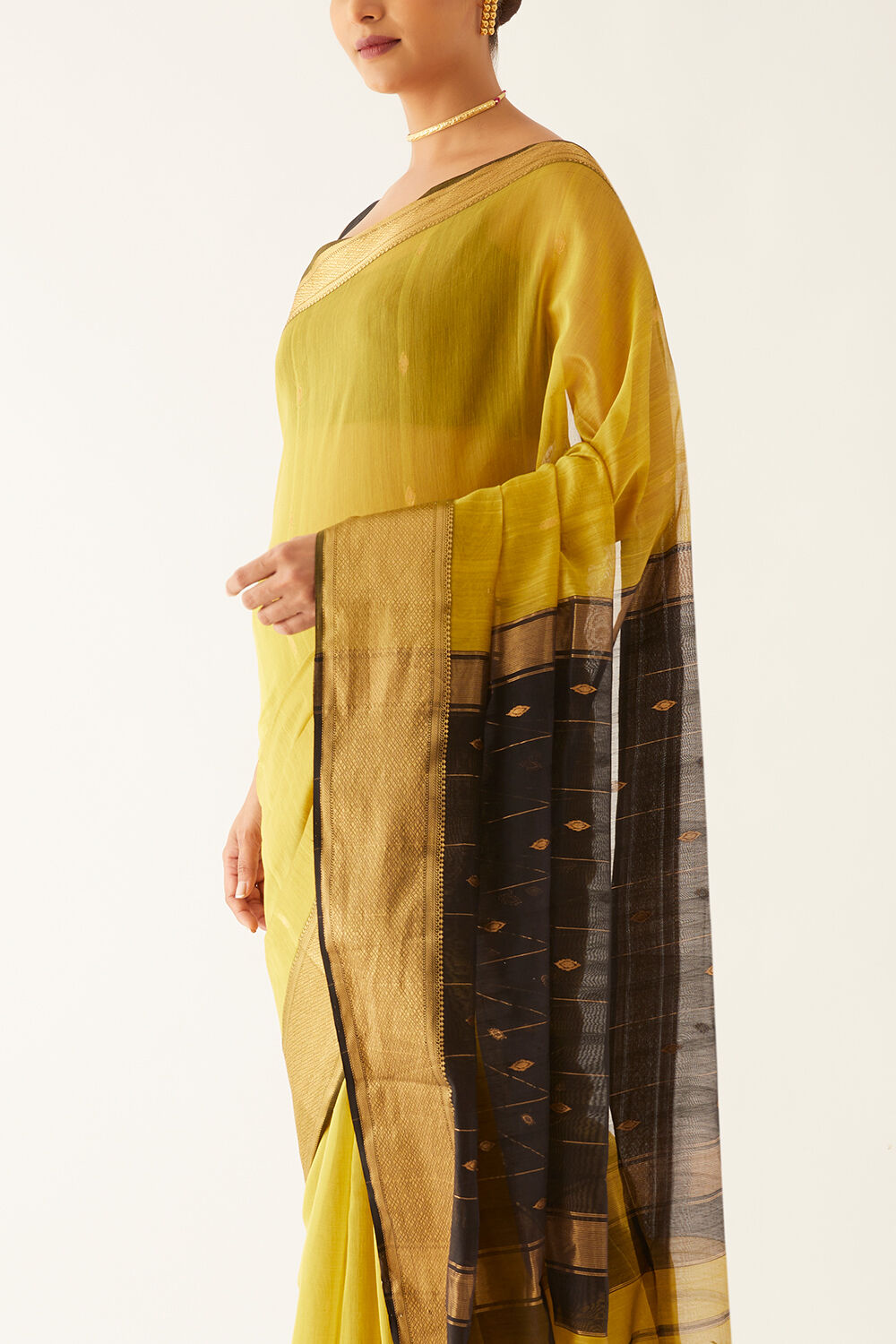 Dark Yellow Pure Silk Cotton Maheshwari Saree image number null