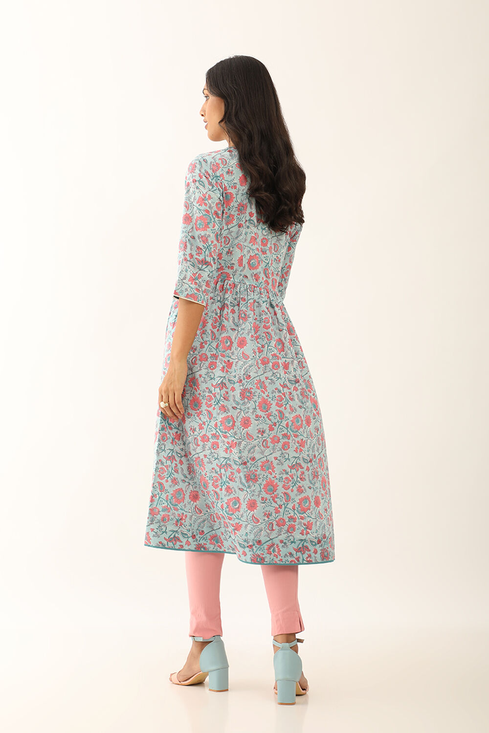 Blue Pure Cotton Sanganeri Block Printed Kurta image number null