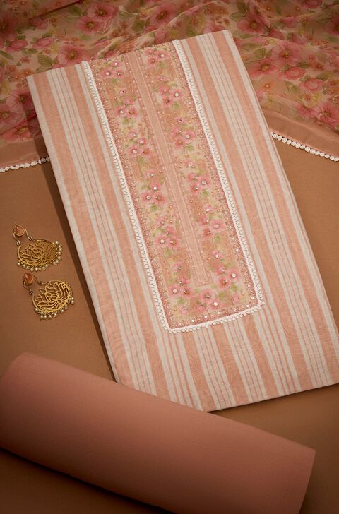 Light Orange Pure Silk Cotton Embroidered Unstitched Suit Set