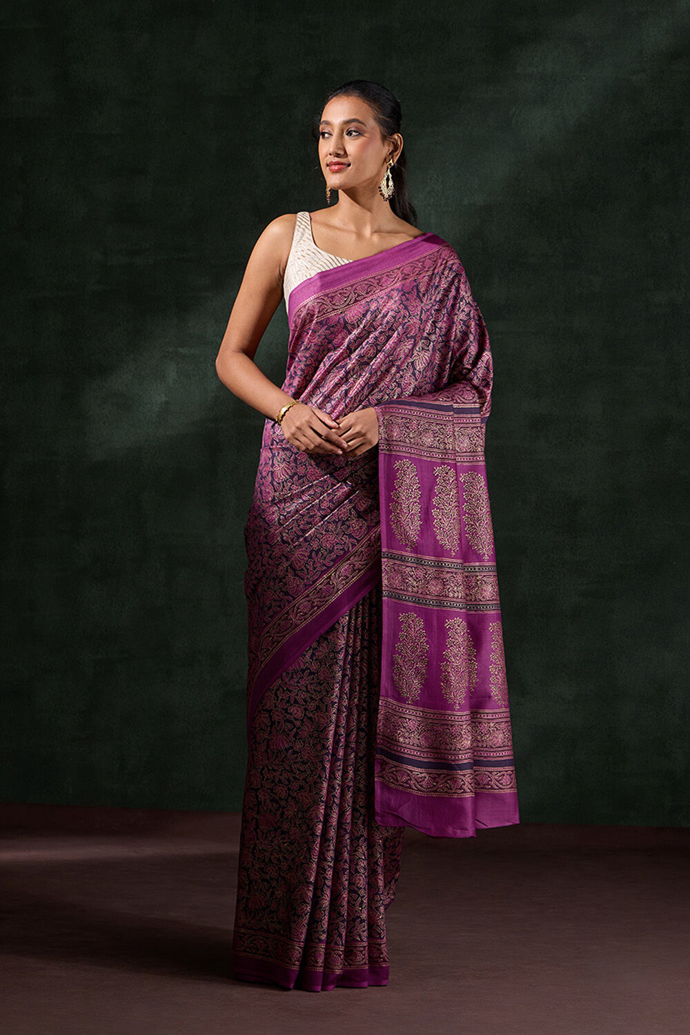 Purple Rajasthan Pure Silk Cotton Printed Sanganeri Saree image number null