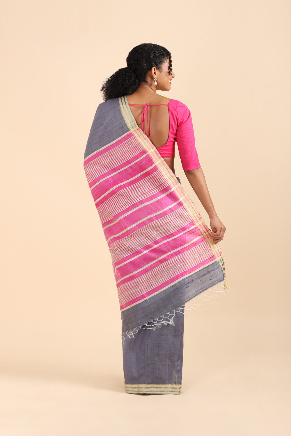 Grey Pure Tussar Silk Bhagalpuri Saree image number null