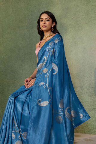 Blue Woven Design Viscose Saree image number