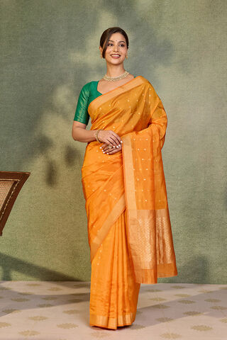 Orange Silk Viscose Cutwork Banaras  Saree thumbnail image number null