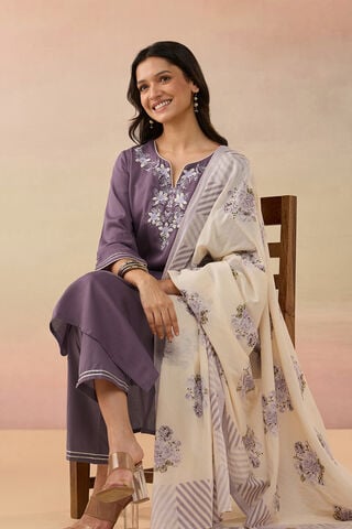 Violet Pure Cotton Embroidered Kurta Set image number
