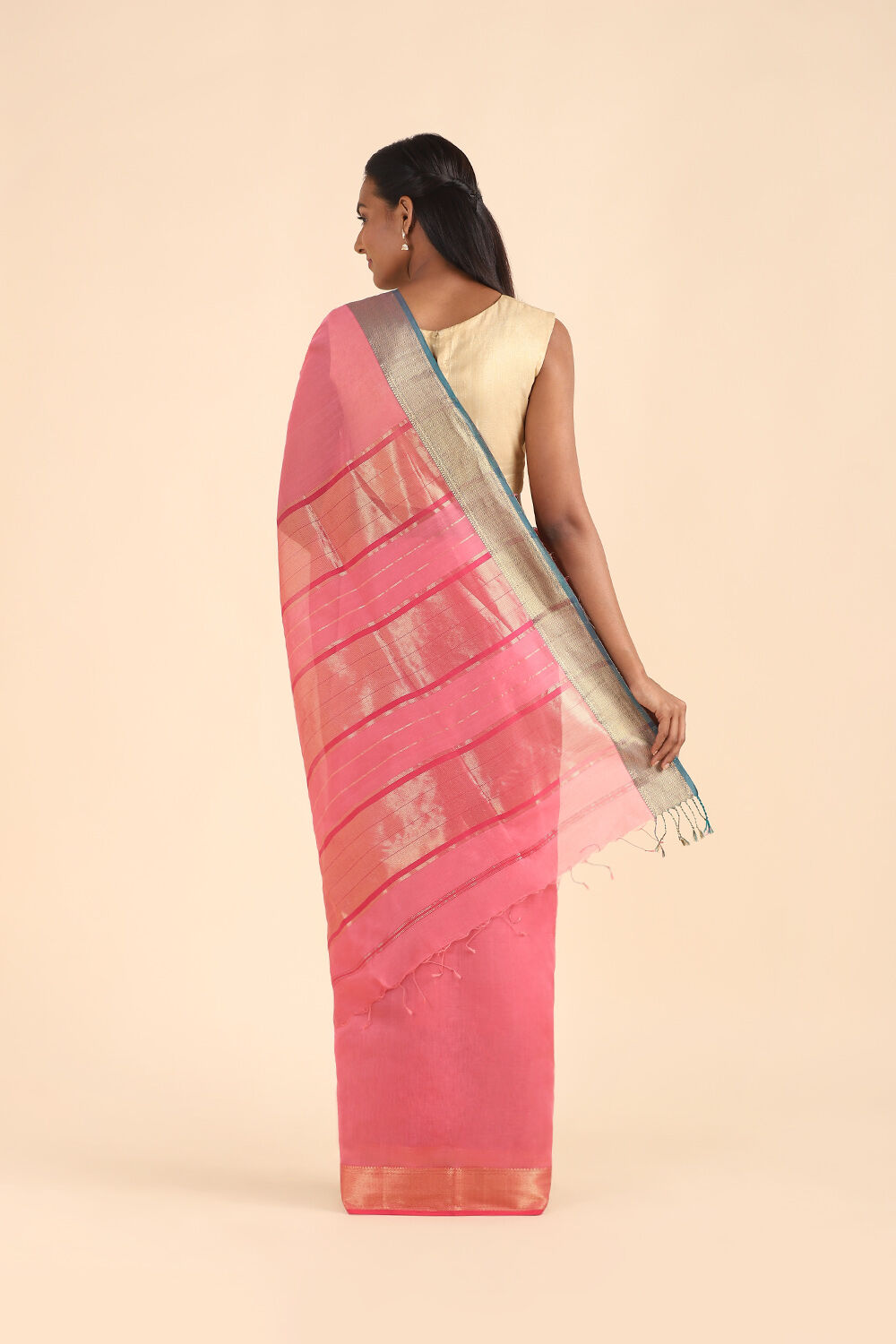 Light Pink Pure Silk Cotton Maheshwari Saree image number null