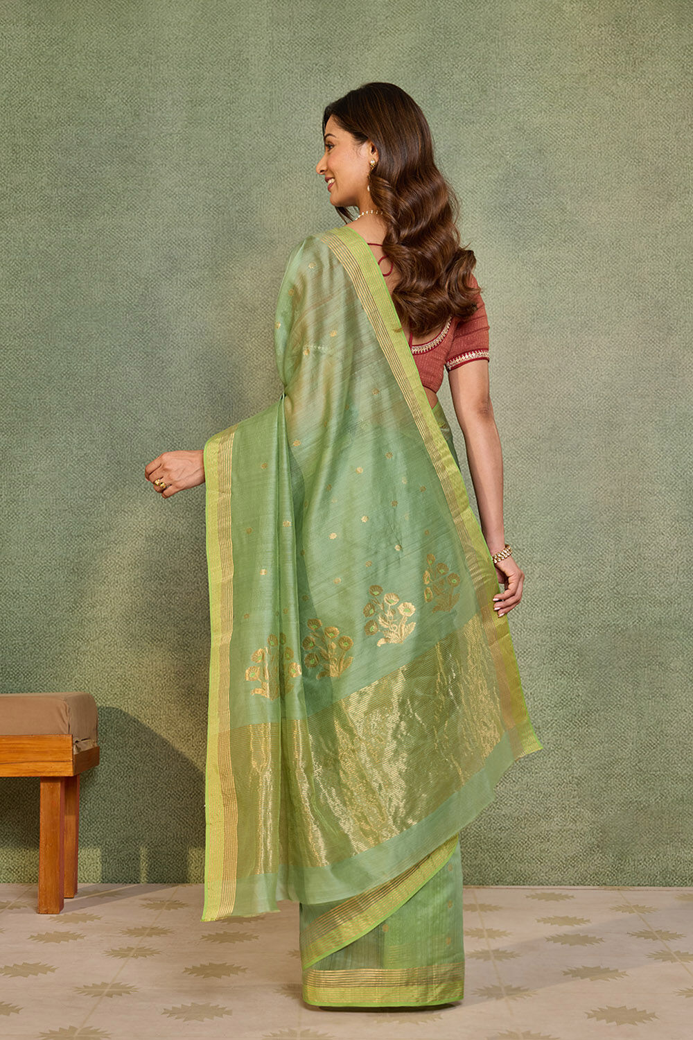 Green Woven Pure Silk Cotton Chanderi Saree image number null