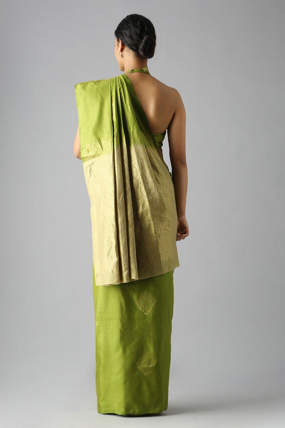 Dark Green Pure Silk Tencel South Saree image number null