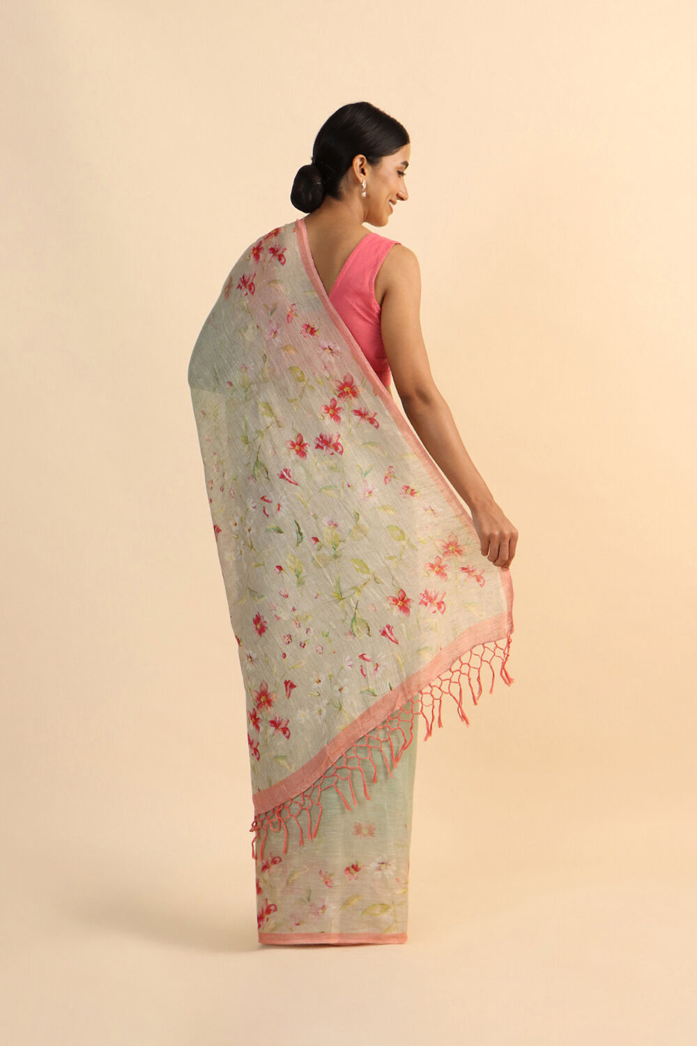 Light Green Pure Linen Digital Printed Saree image number null