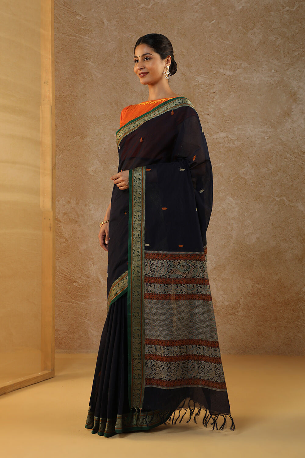 Blue Woven South Pure Cotton Saree image number null