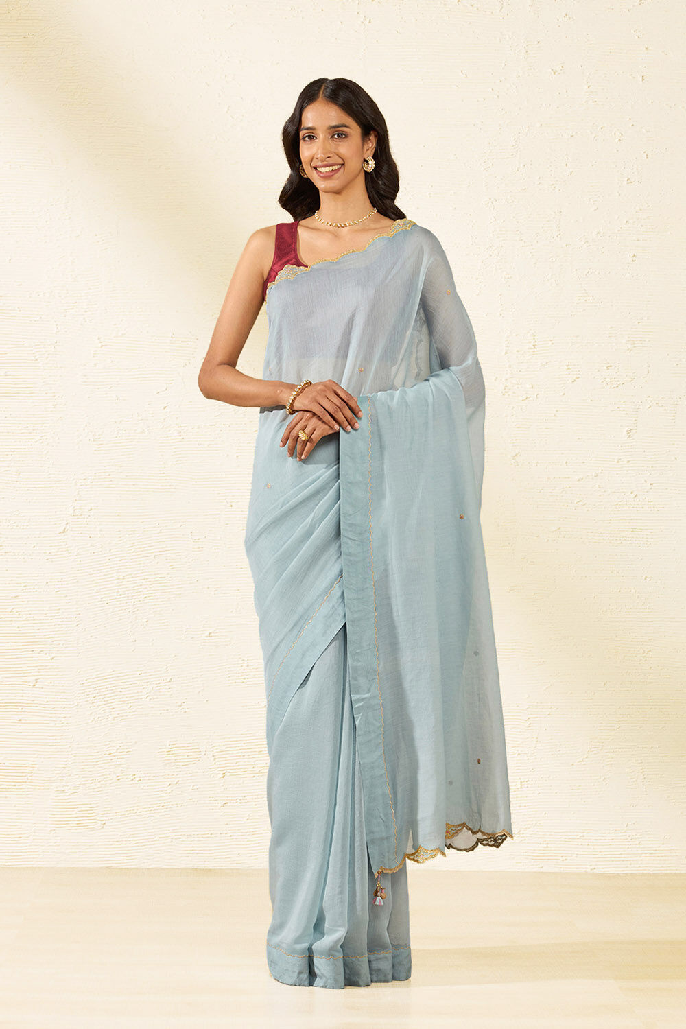Light Blue Pure Silk Cotton Embroidered Saree image number null