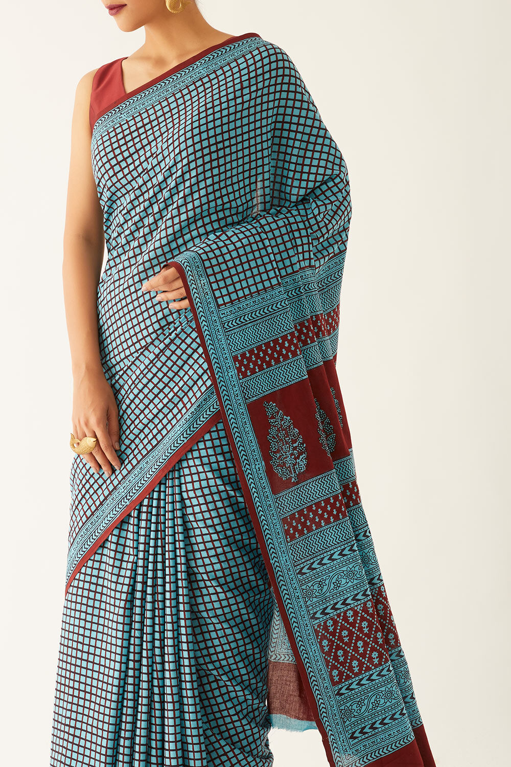 Light Blue Pure Cotton Bagh Printed Saree image number null