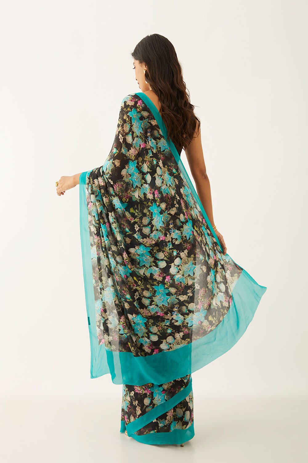 Black Viscose Crepe Digital Print Saree image number null
