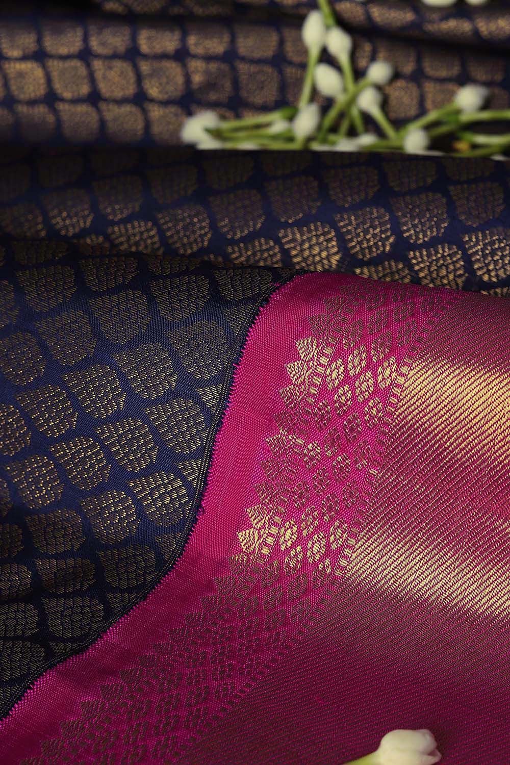 Dark Blue Pure Silk Kanjivaram Saree image number null
