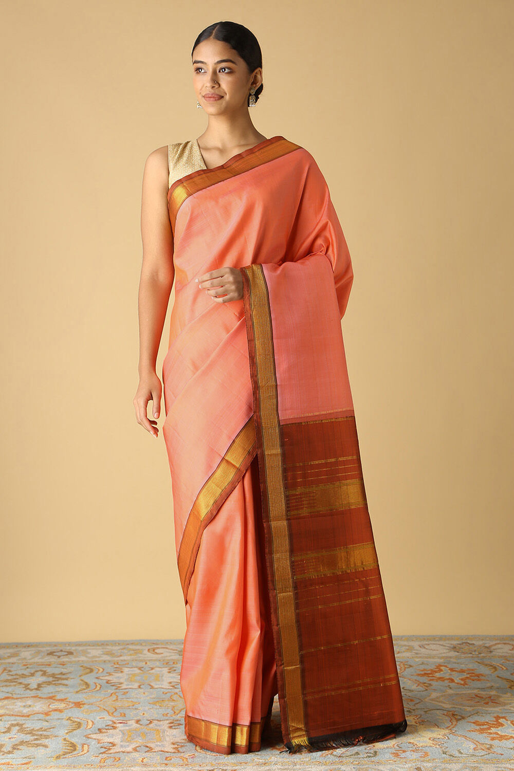 Light Orange Pure Silk Kanjivaram Saree image number null