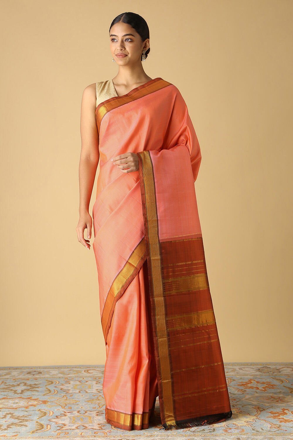Light Orange Pure Silk Kanjivaram Saree image number null