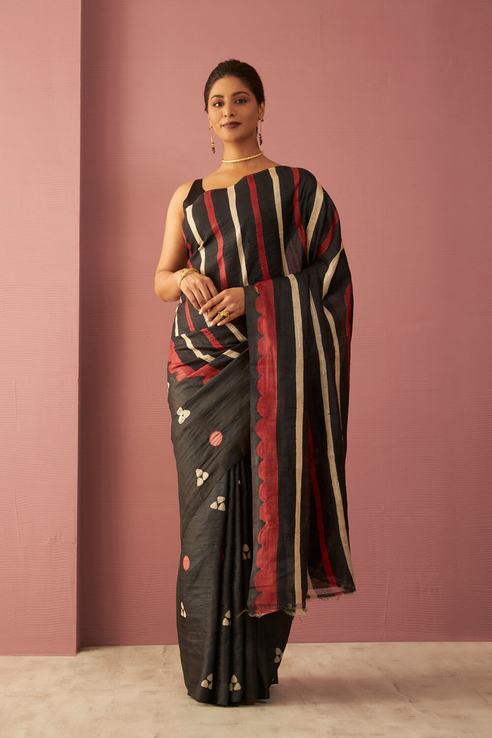 Black Chattisgarh Pure Tussar Silk Hand Painted Saree image number null
