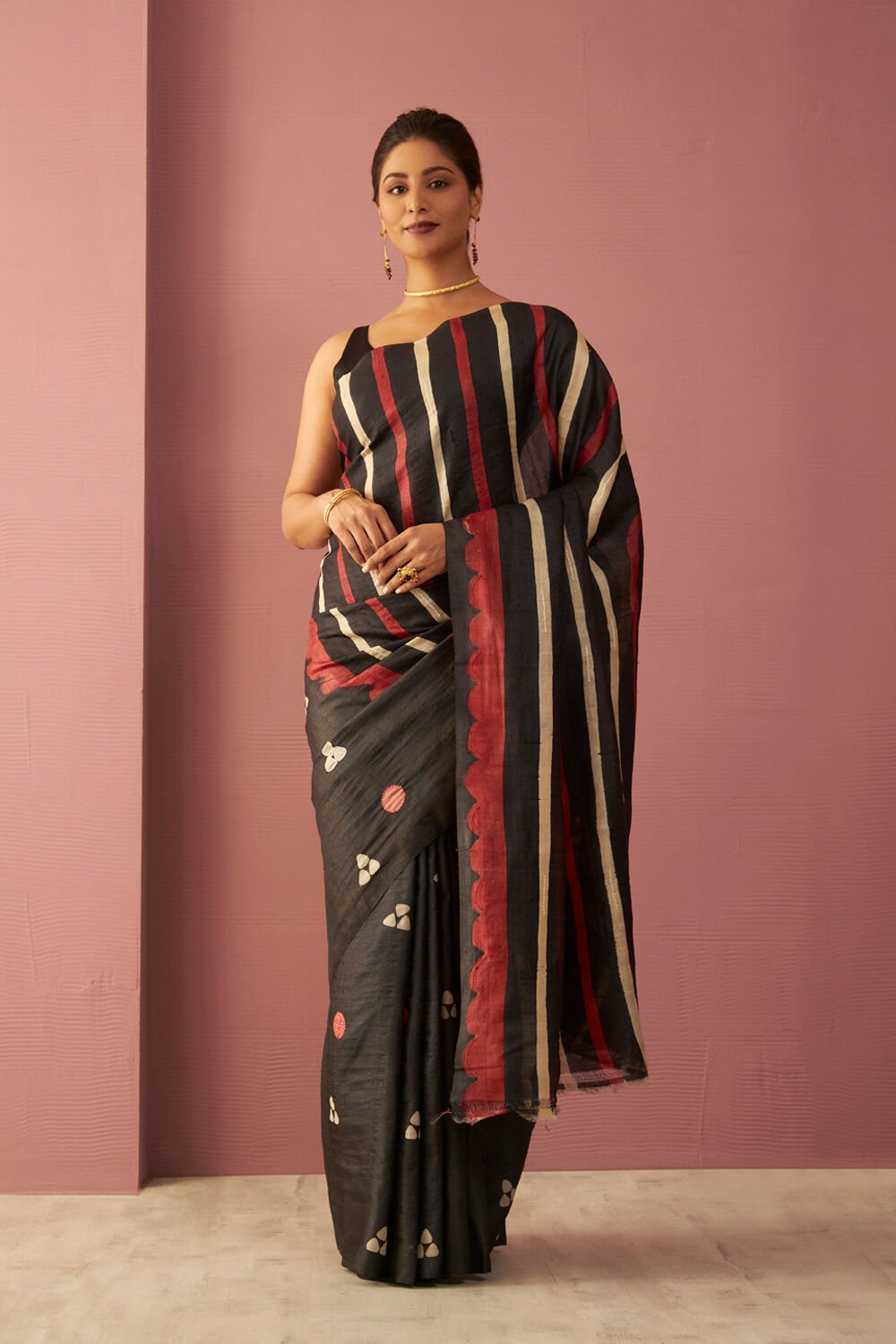 Black Chattisgarh Pure Tussar Silk Hand Painted Saree image number null