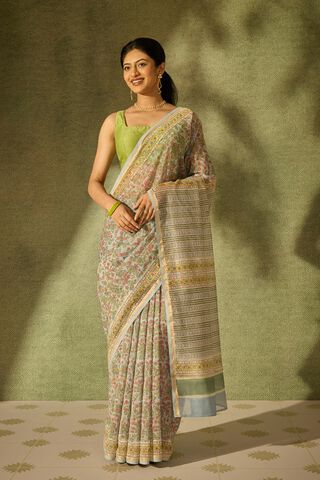 Blue Rajasthan Pure Silk Cotton Printed Sanganeri Saree thumbnail image number null