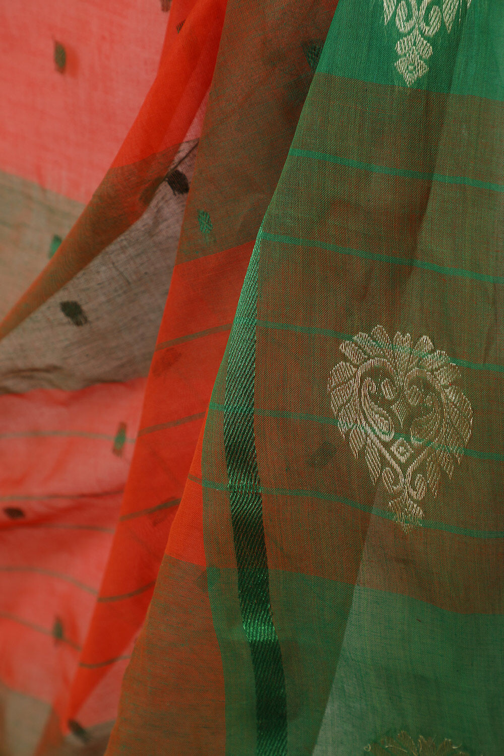Orange Woven Pure Cotton Bengal Saree image number null
