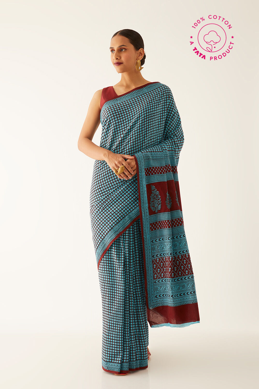 Light Blue Pure Cotton Bagh Printed Saree image number null