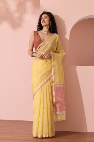 Light Yellow Woven Pure Silk Cotton Chanderi Saree thumbnail image number null