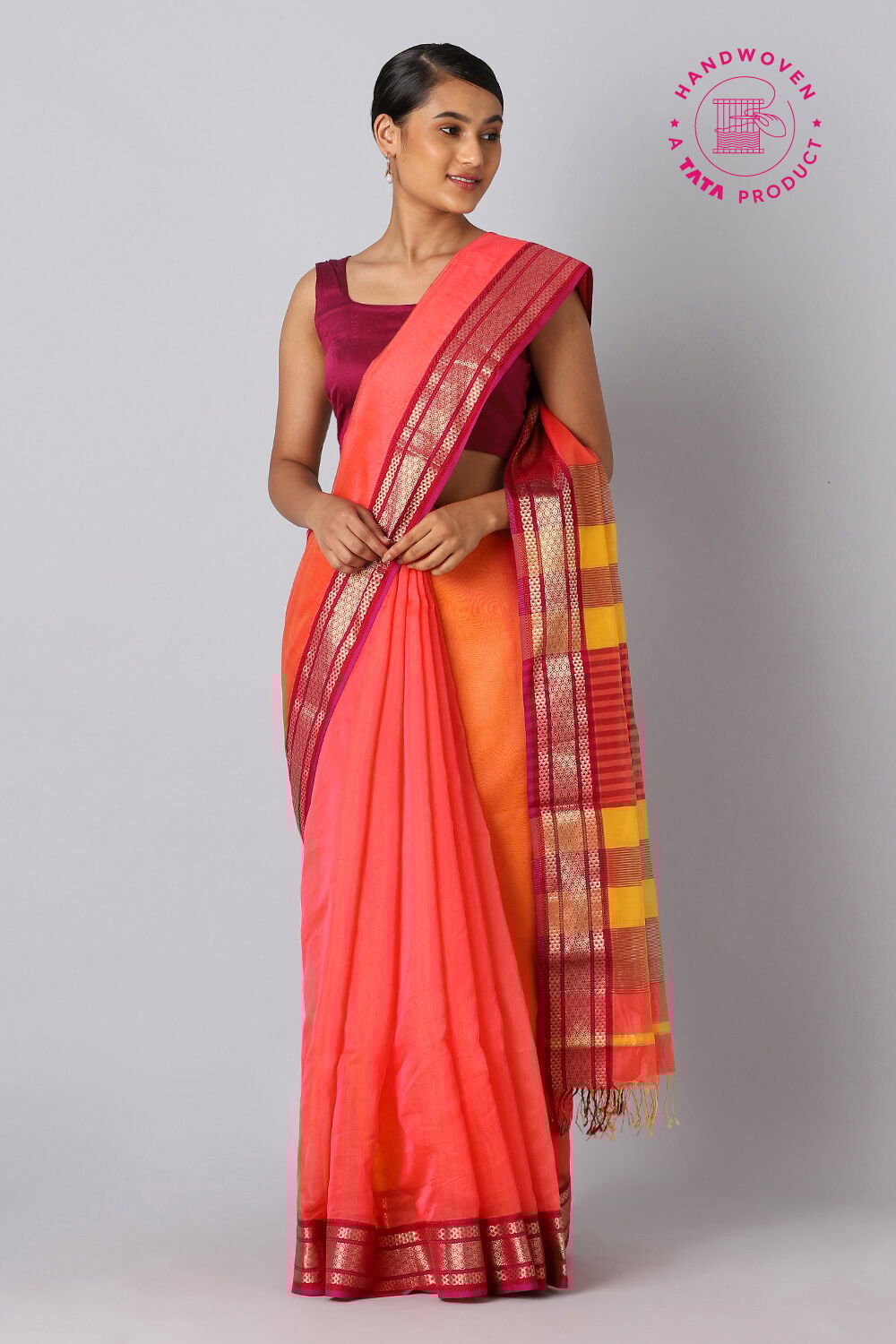 Pink Pure Silk Cotton Maheswari Saree image number null