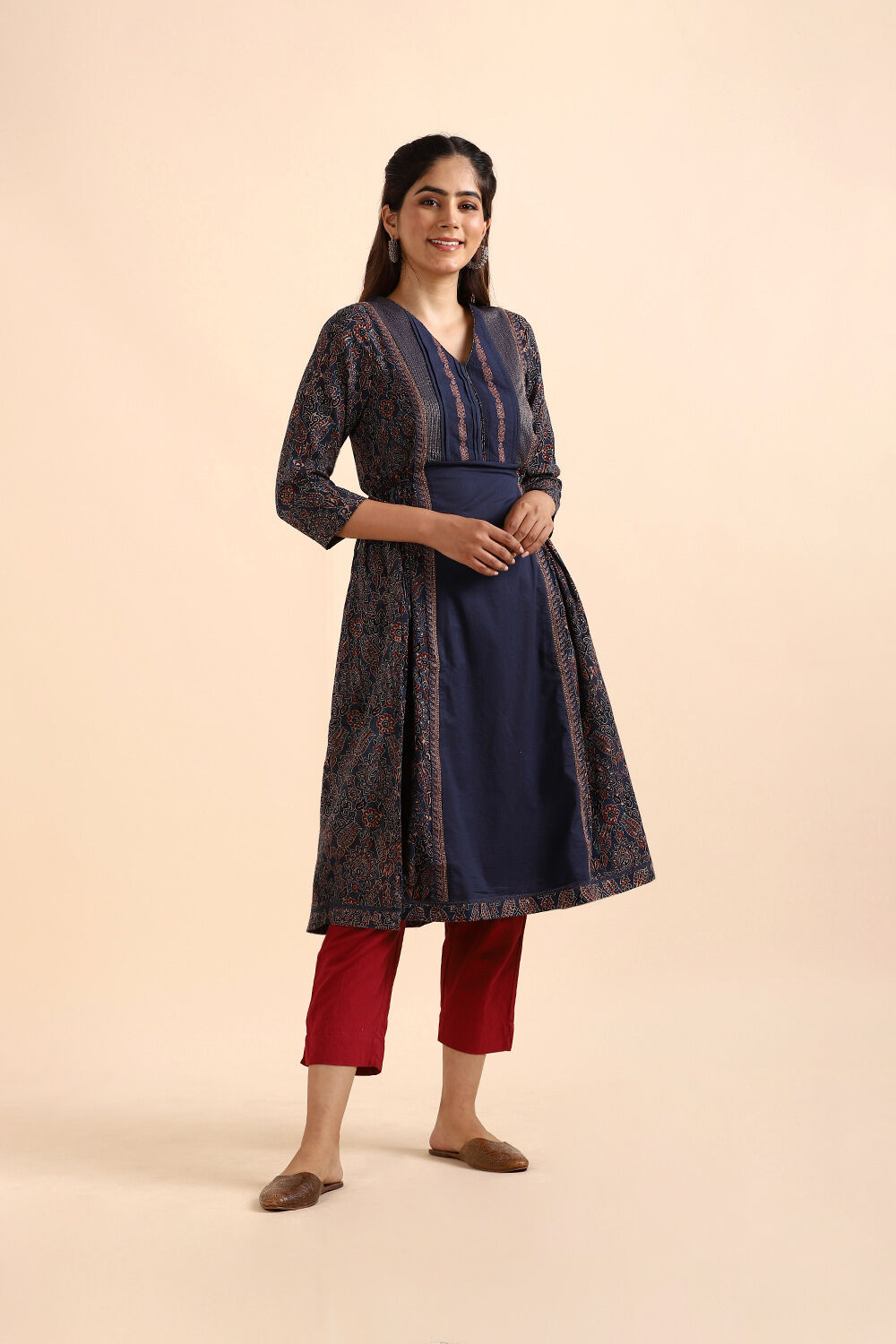Blue Ajrakh Block Printed Cotton Kurta image number null