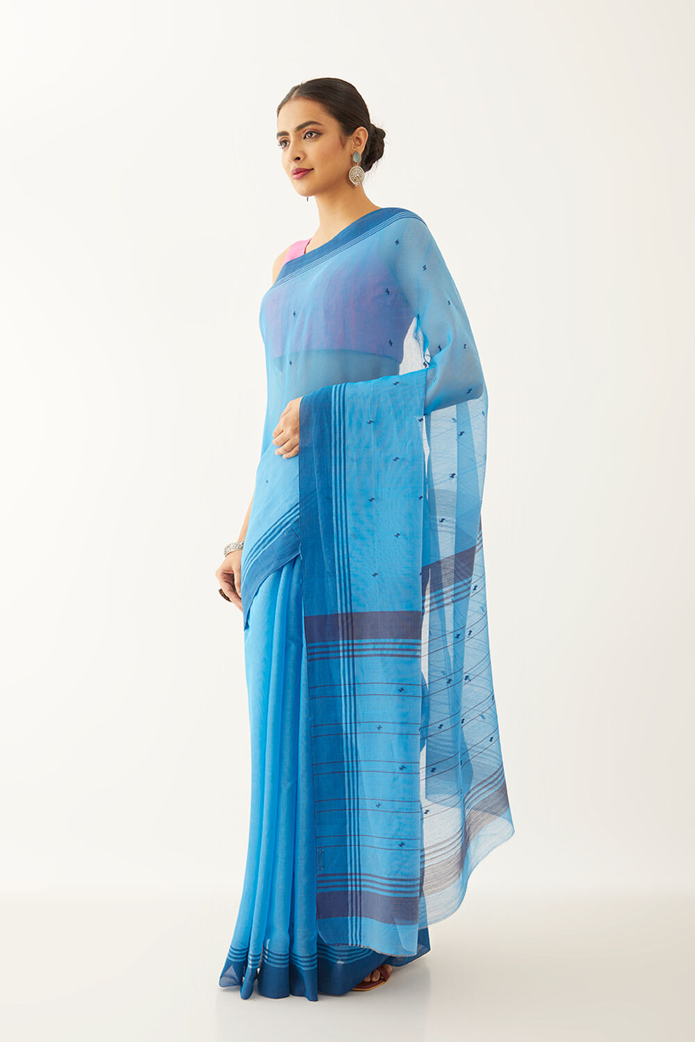 Blue Pure Silk Cotton Woven Chanderi Saree image number null