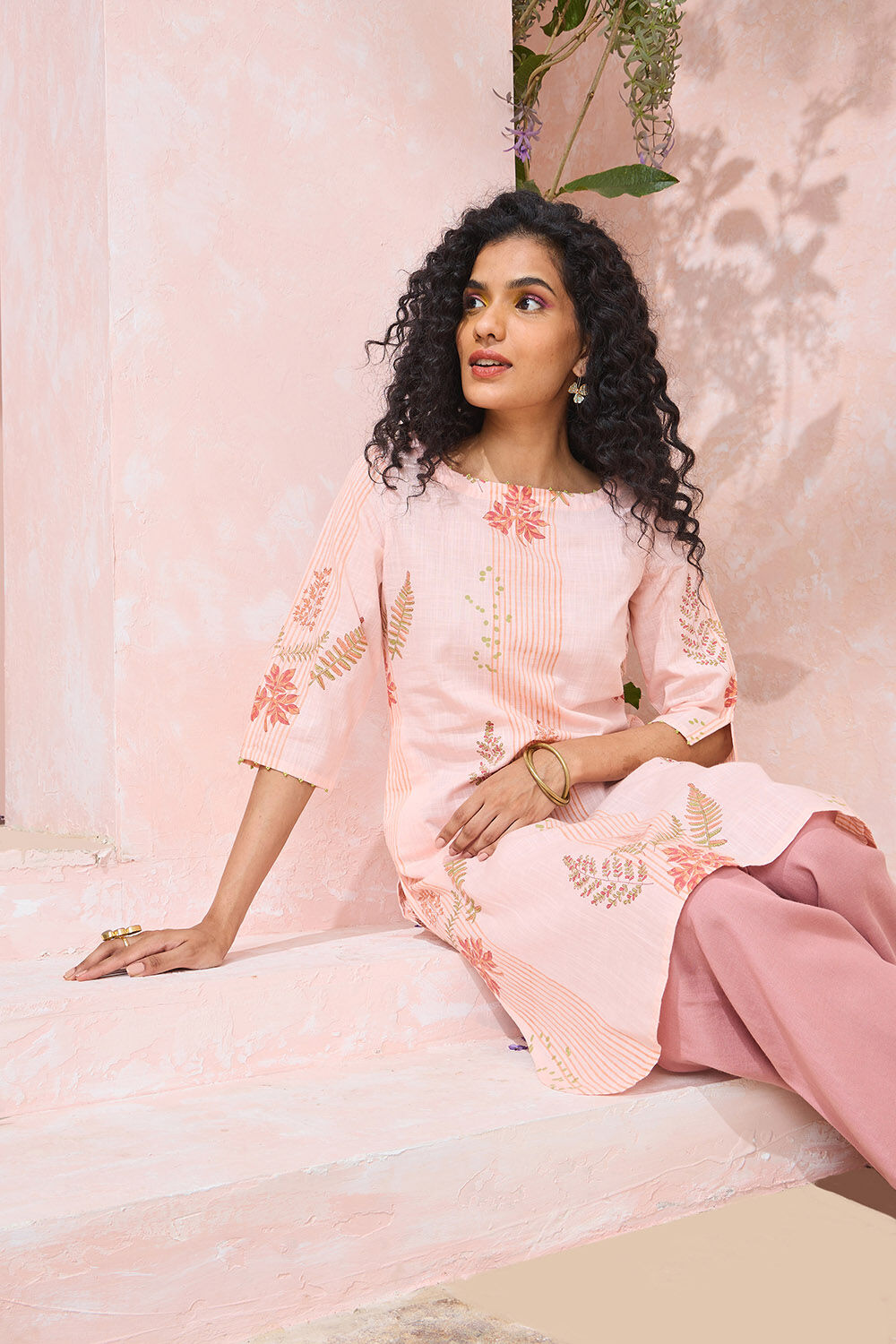 Light Pink Block Printed Pure Cotton Kurta image number null
