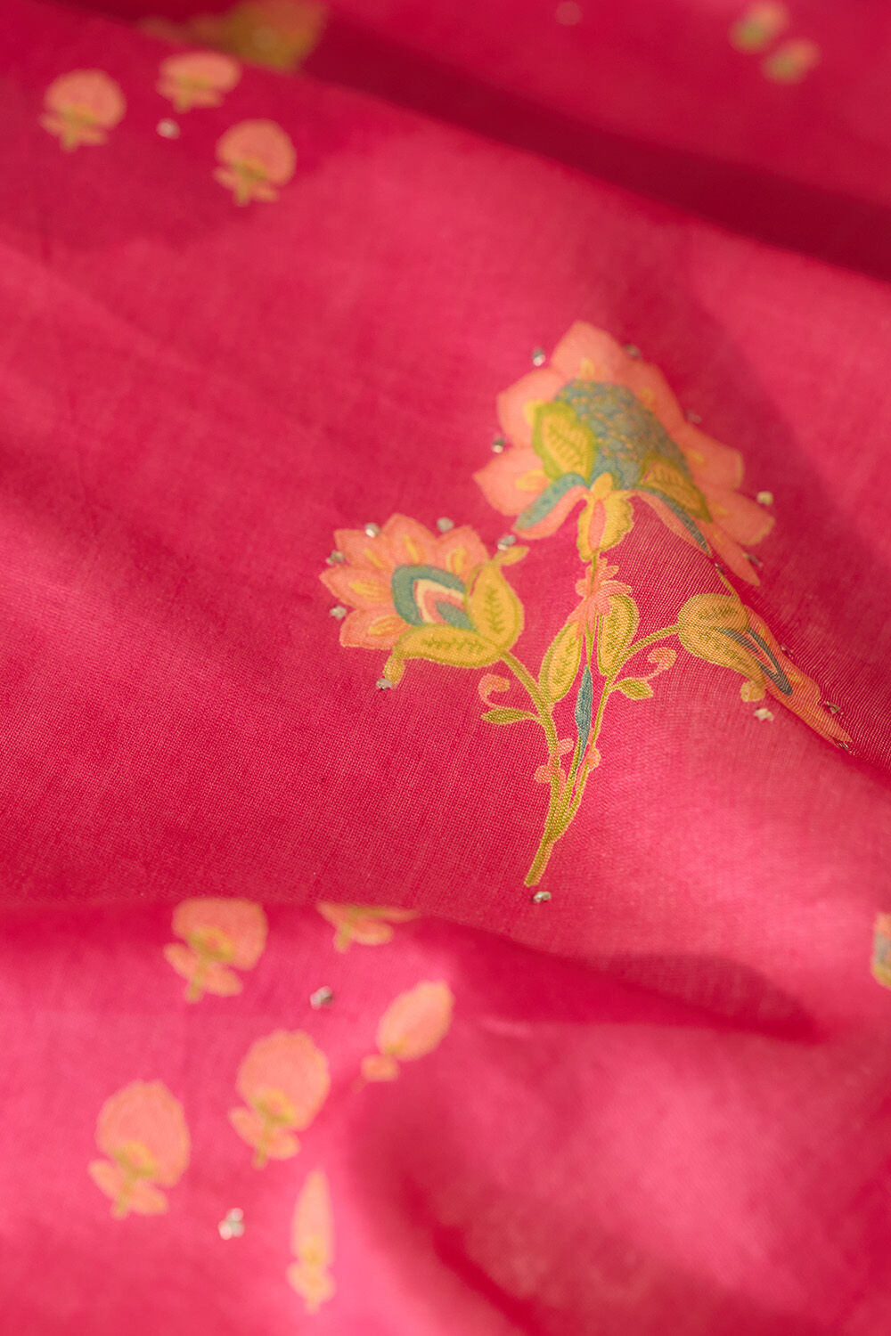 Dark Pink Mukaish Pure Silk Cotton Saree image number null