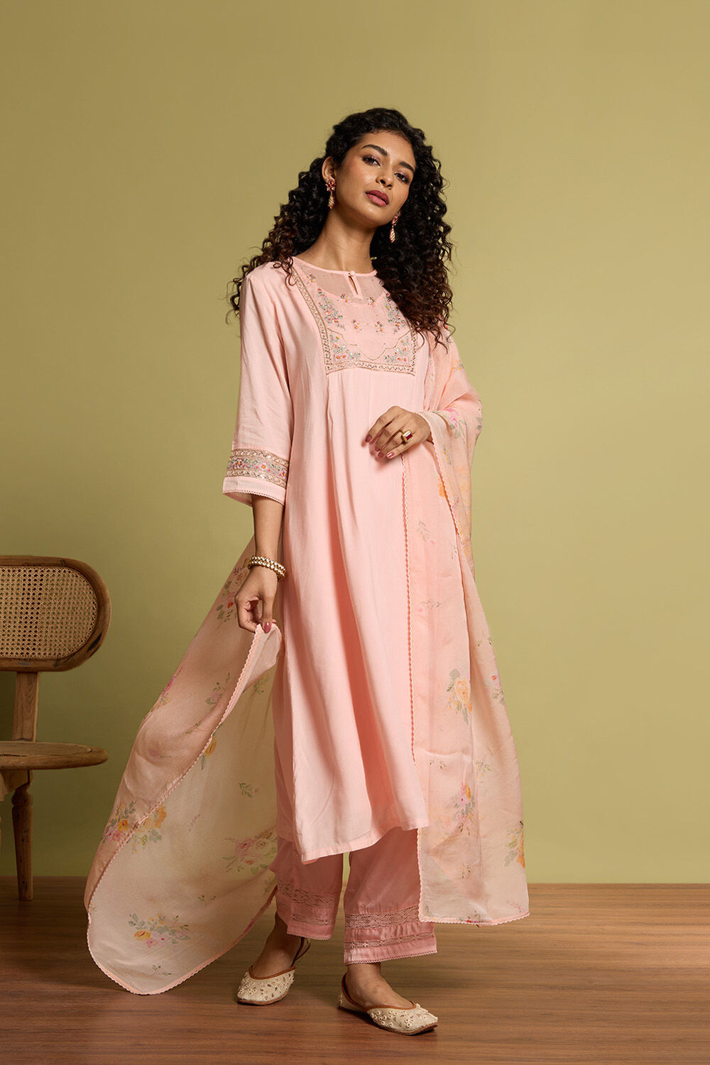Light Pink Viscose Embroidered Kurta Set image number null