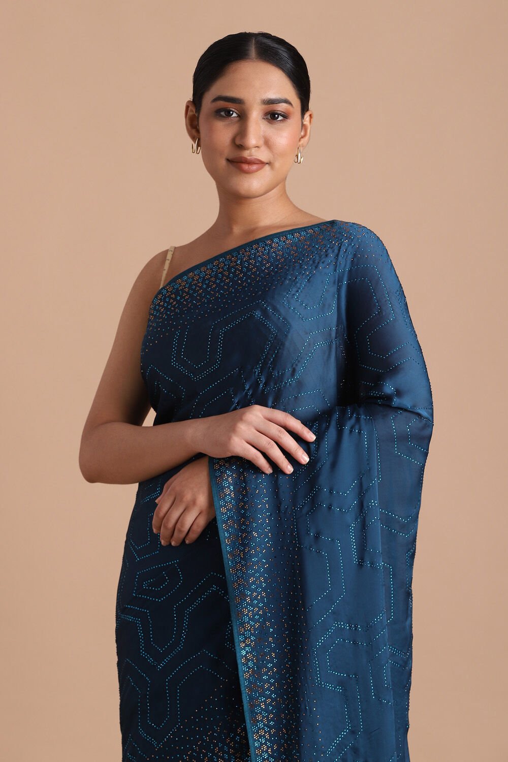 Dark Pure Blue Embroidered Saree image number null