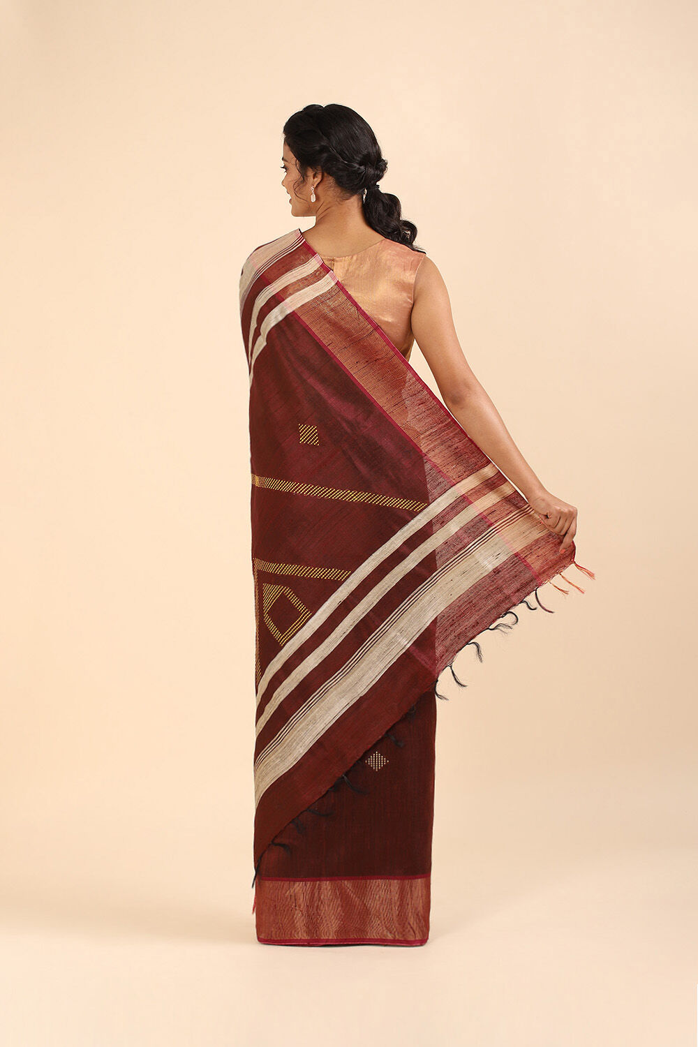 Dark Red Pure Tussar Silk Bhagalpuri Saree image number null