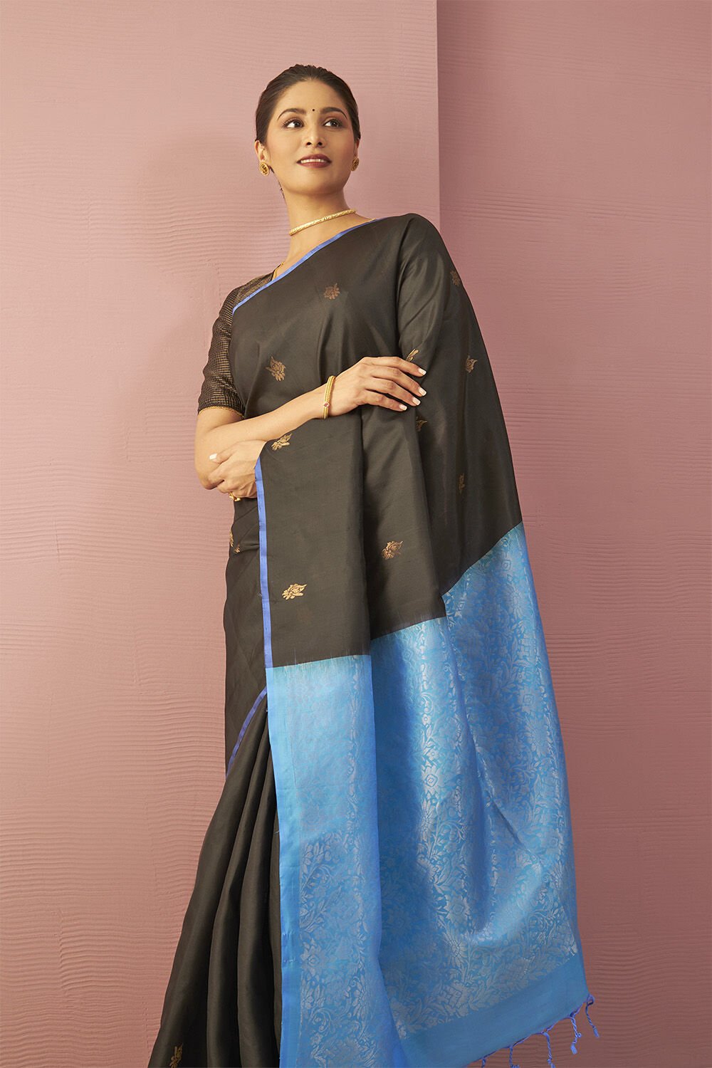 Black Woven Pure Soft Silk Saree image number null