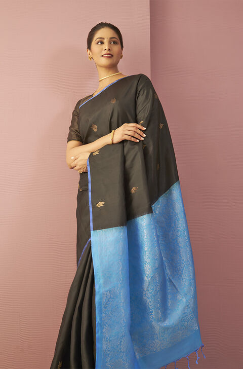 Black Woven Pure Soft Silk Saree