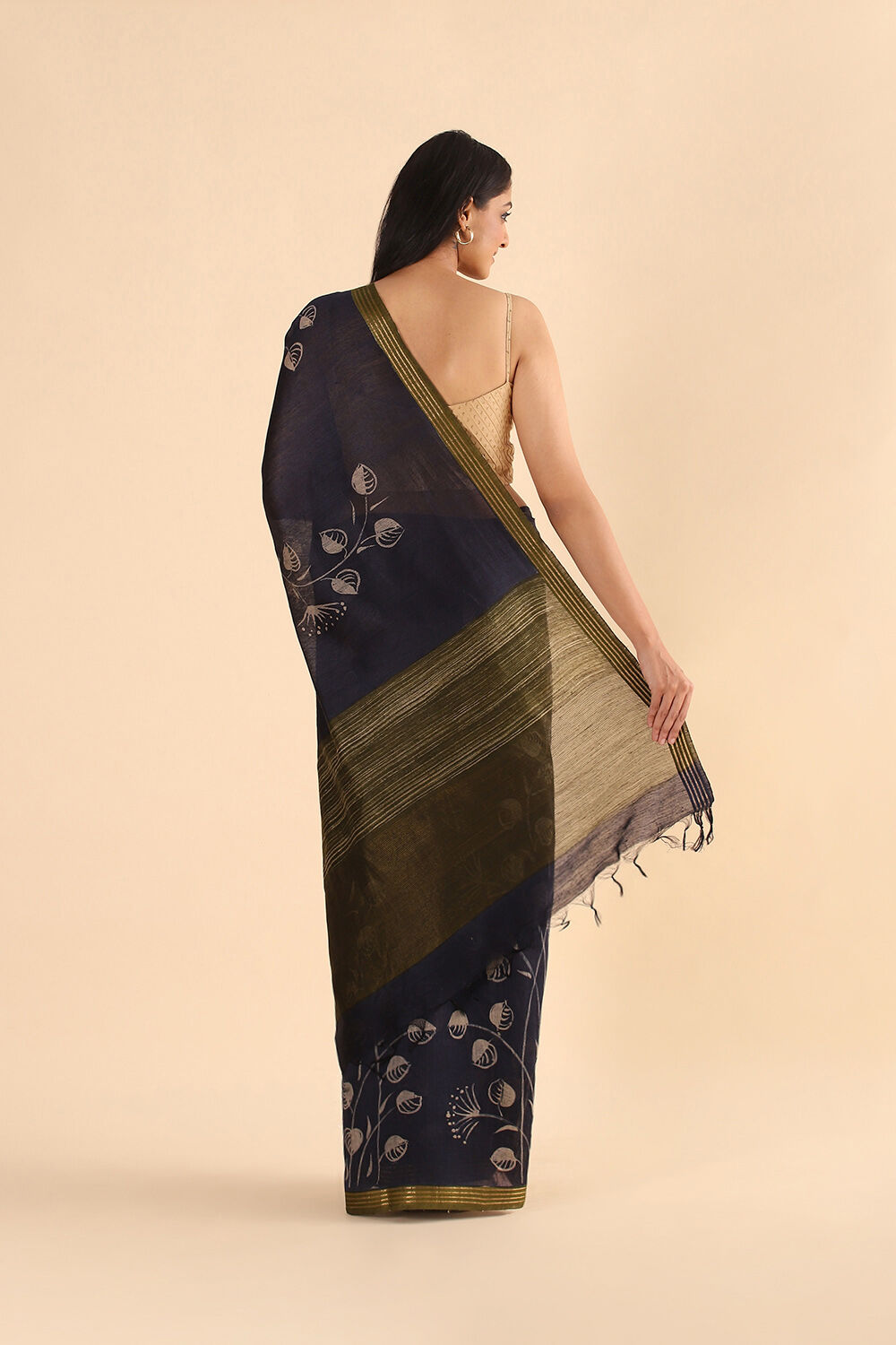 Dark Blue Pure Tussar Vanya Printed Saree image number null