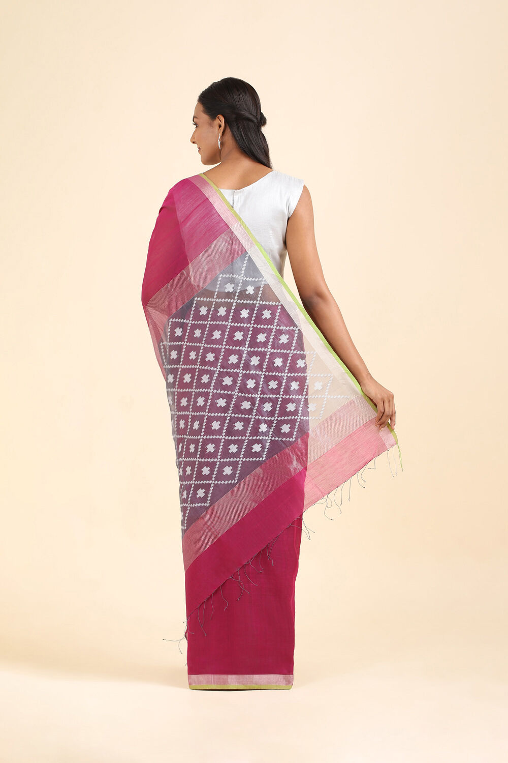 Dark Pink Pure Silk Cotton Jamdani Saree image number null