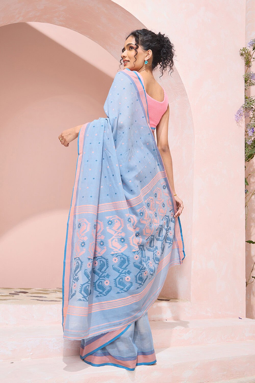 Light Blue Pure Cotton Cutwork Bengal Saree image number null