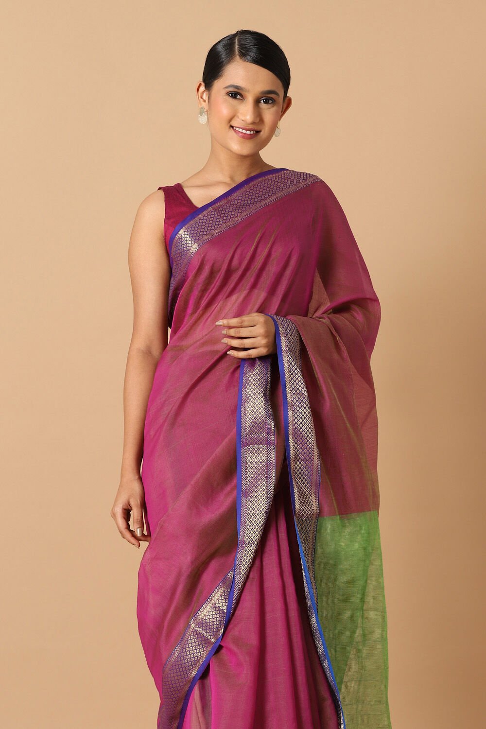 Pink Pure Silk Cotton Maheswari Saree image number null