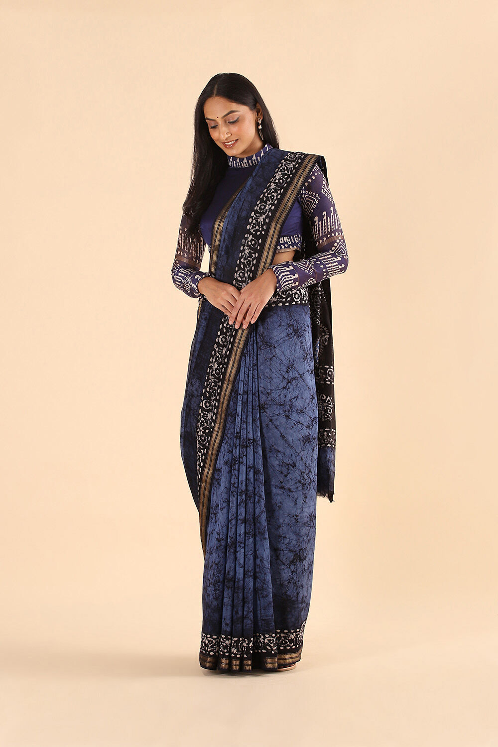 Light Blue Pure Silk Cotton Batik Saree image number null