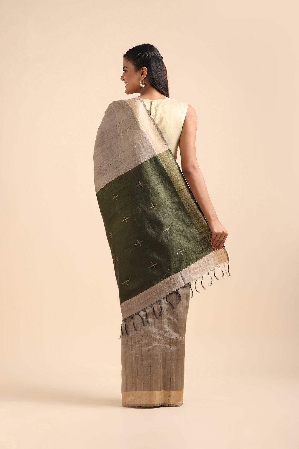 Beige Pure Tussar Silk Bhagalpuri Saree image number null